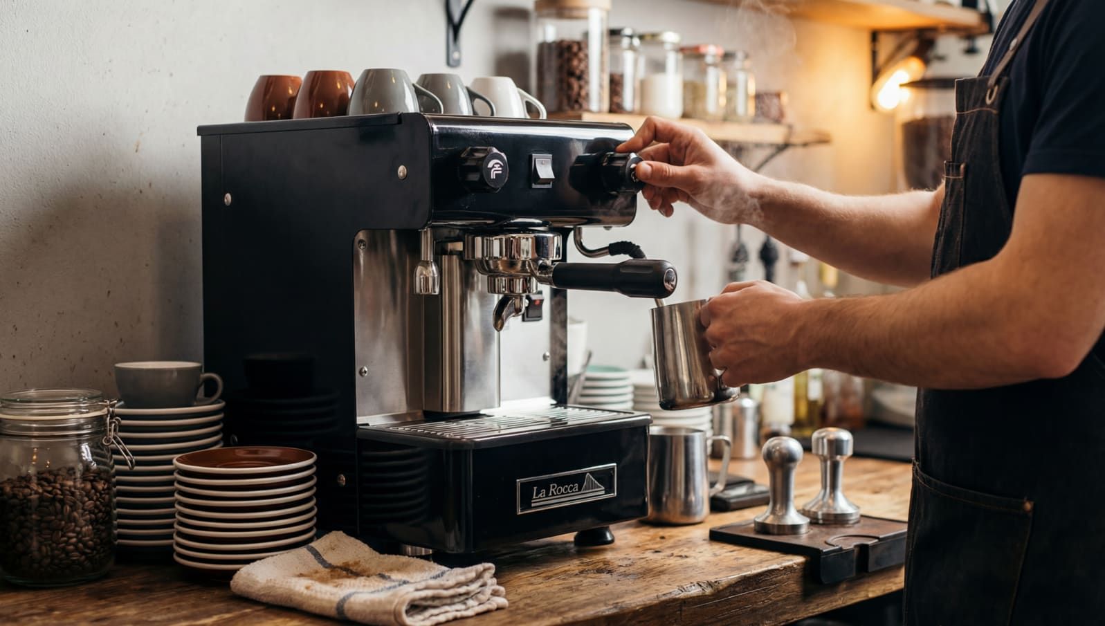 Barista certificada SCA enseñando técnica de tamping